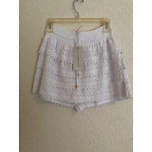 Generation K White Lace Skort Tiered Ruffle Eyelet Cotton Smocked Waist LG NEW